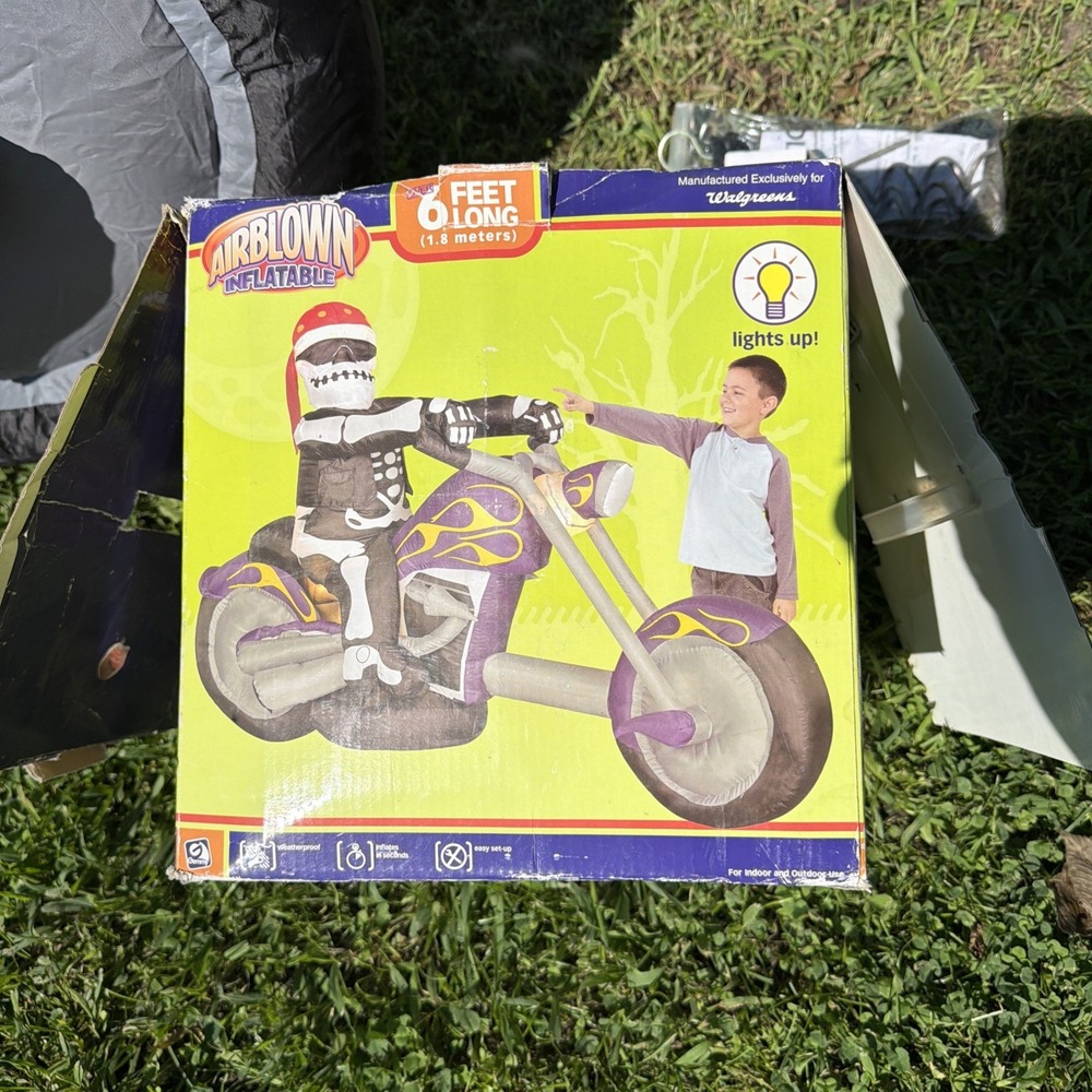 Rare Gemmy 2007 6ft Long Skeleton Motorcycle Halloween Inflatable (Pre Owned )